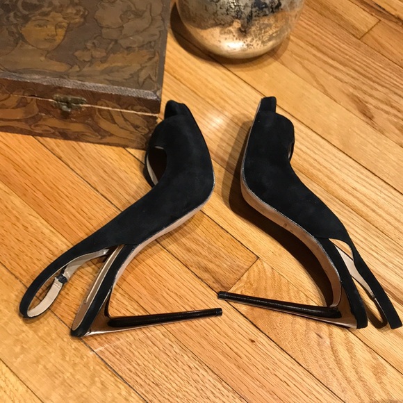 Runaway D’orsay Slingback Heels Sandals Slingback Suede Pep toe Stilettos Pumps - Picture 3 of 6